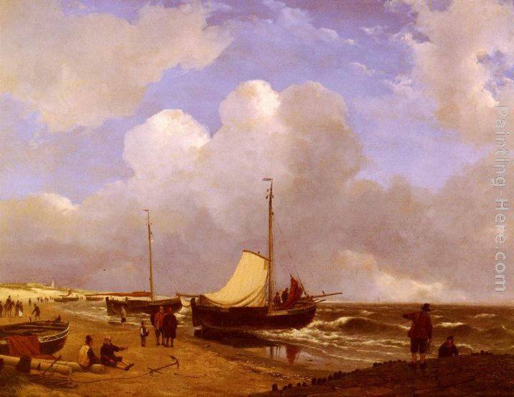 Moored on the Beach painting - Andreas Schelfhout Moored on the Beach art painting